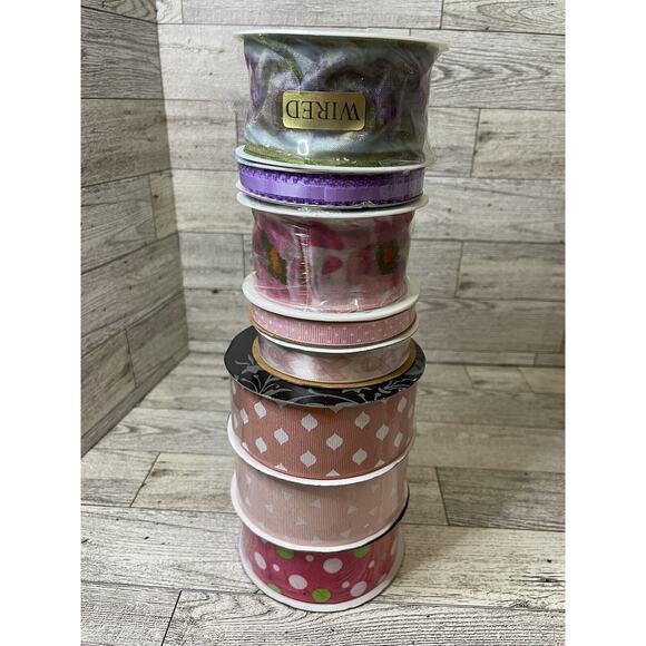 Mixed Ribbon Lot 8 Rolls Pink Purple Floral Polka Dot NOS - Picture 6 of 6